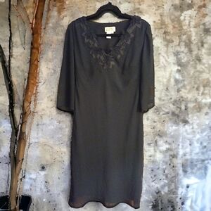 VTG Adrianna Papell 3/4 Sleeve Black Floral Dress, Size 10